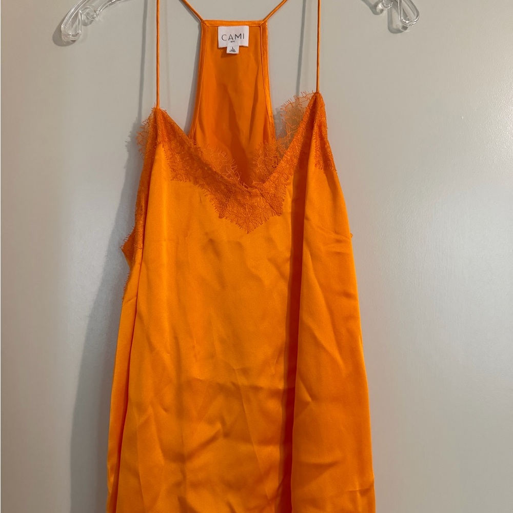 Cami NYC Tangerine Satin Top with Lace